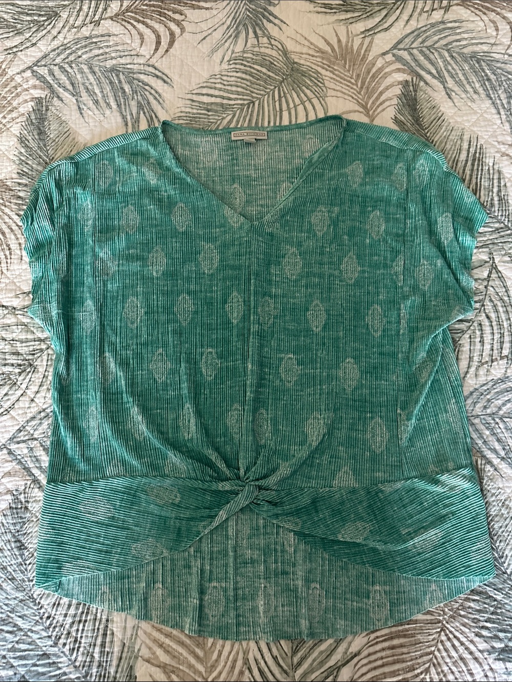 Dana Buchman Teal Short-Sleeve V-Neck Knot Front Top